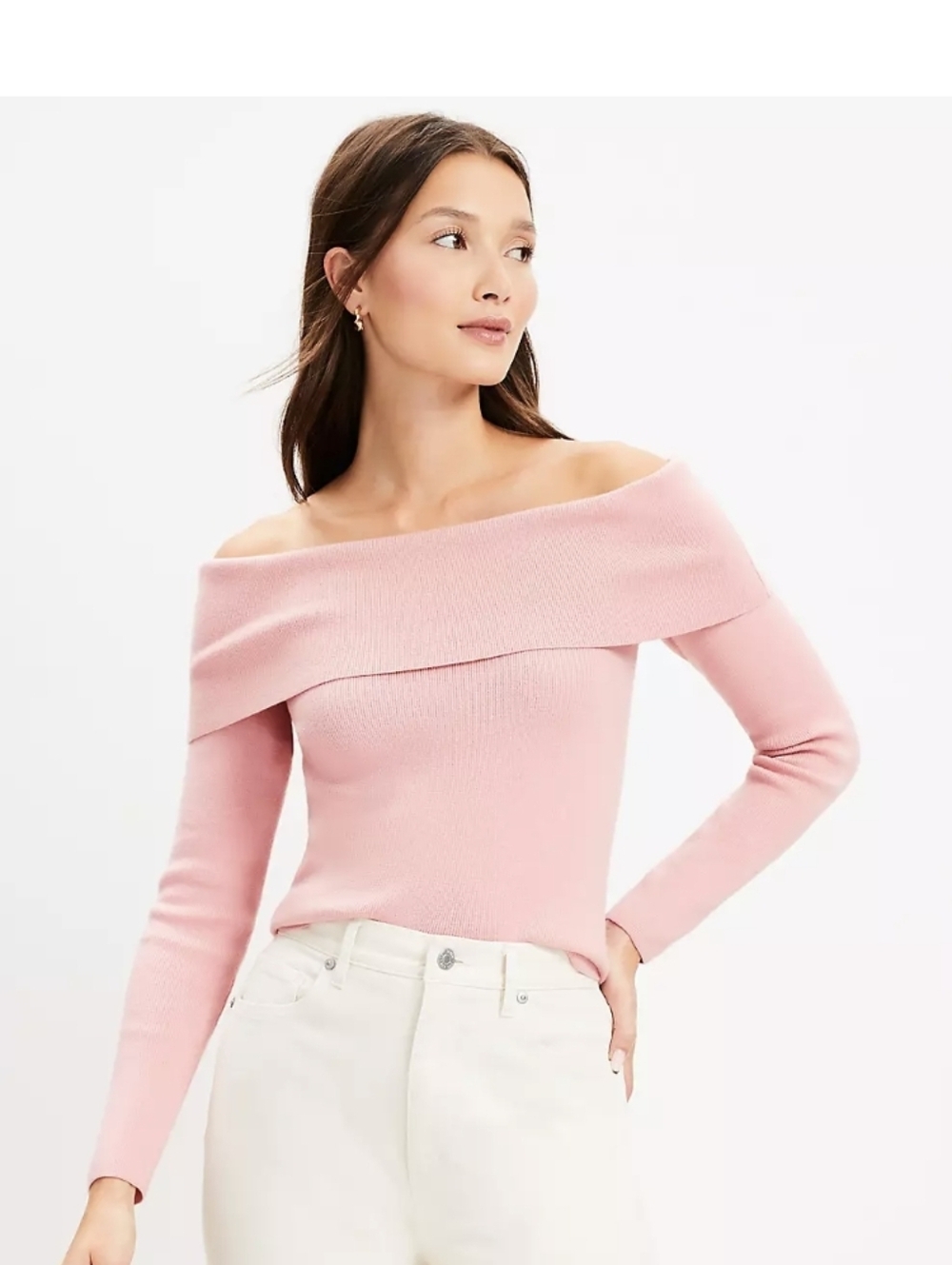 Loft Off-Shoulder Pink Sweater Sz.L NWT